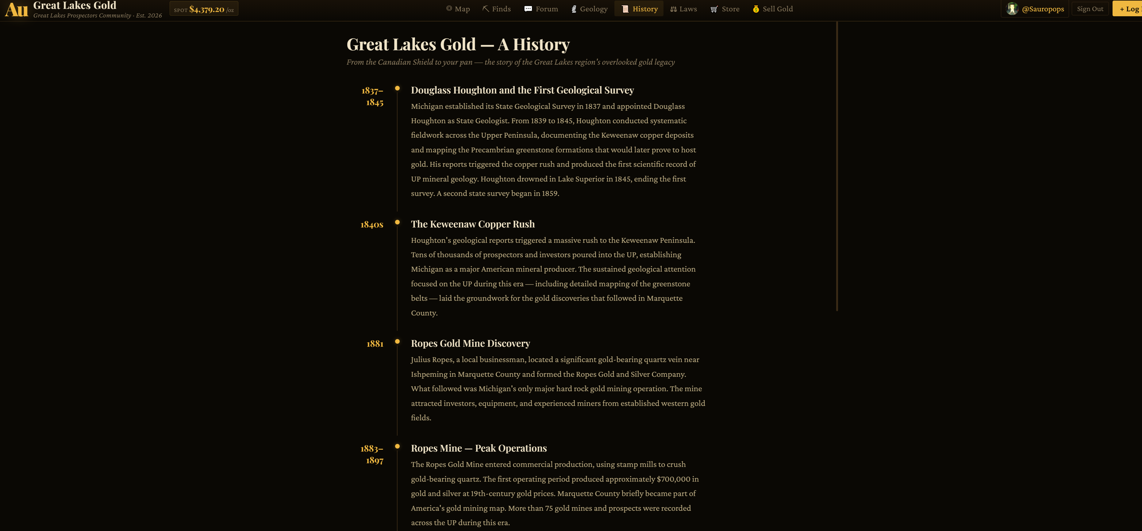 Great Lakes Gold history page